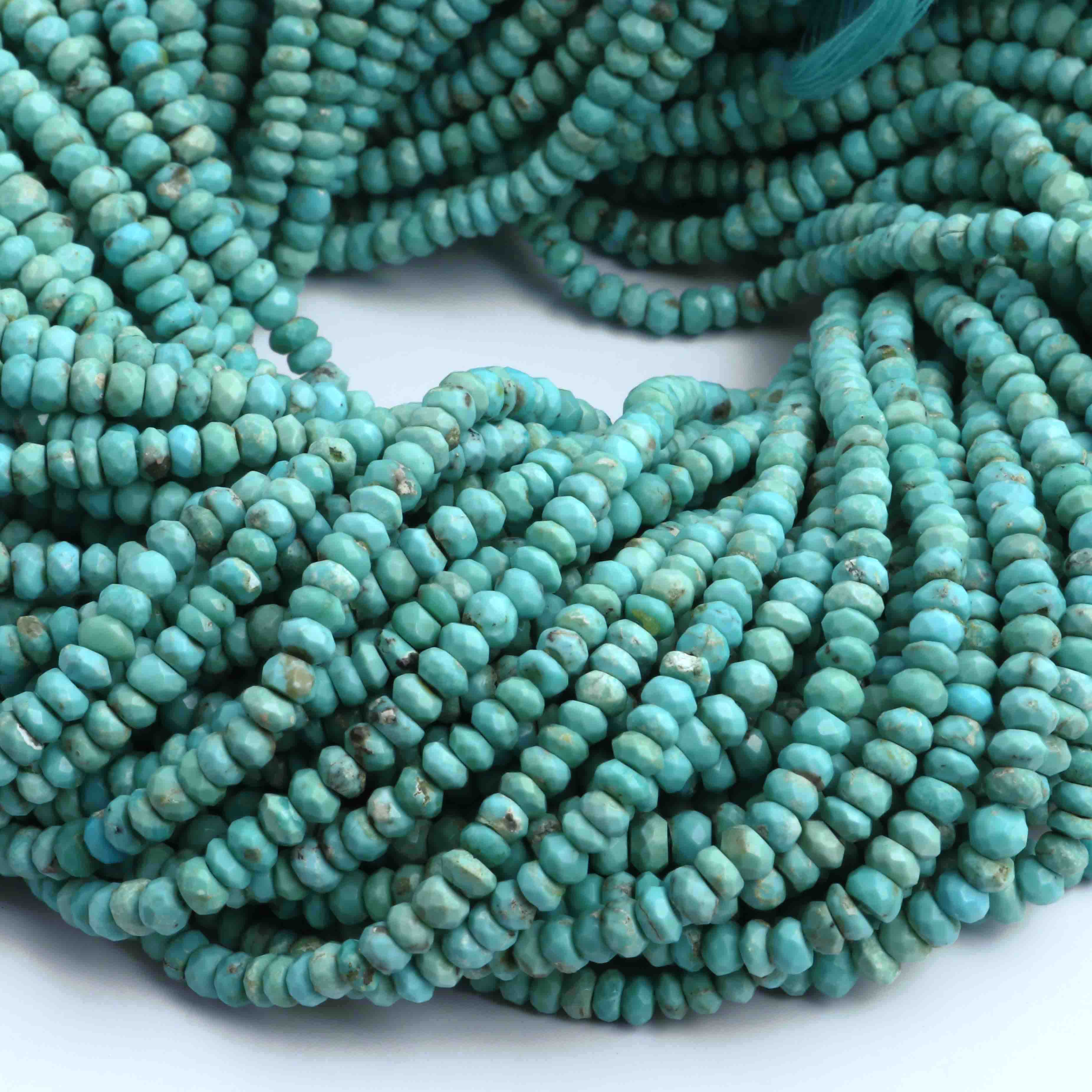 1 Long Strand AAA Quality Natural Arizona Turquoise Faceted Rondelle -  Arizona Turquoise Rondelle Beads 3mm-4mm 13 Inches BR1664